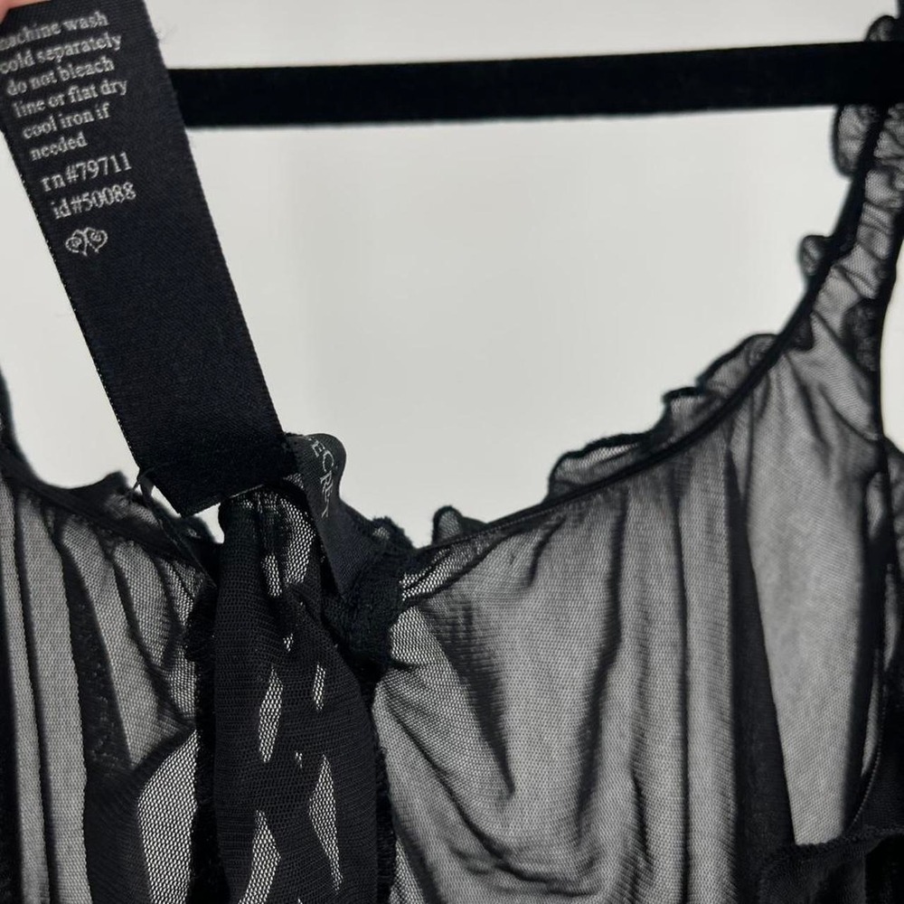 Y2k Victoria's Secret Babydoll Dress Silk Sheer Mesh Bow XL Mini Ruffle Lingerie - Picture 6 of 8